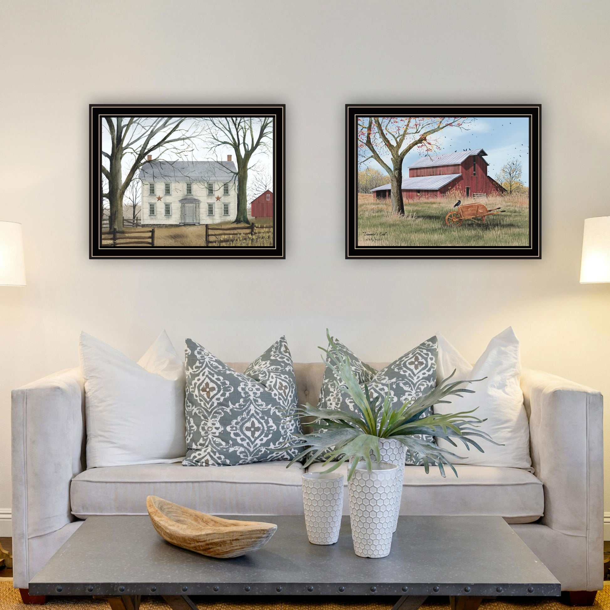 2 Piece Vignette Early American Homestead Black Framed Wall Art For Living Room, Bedroom Wall Art Print For Home Decor By Billy Jacobs Multicolor Wood Paper
