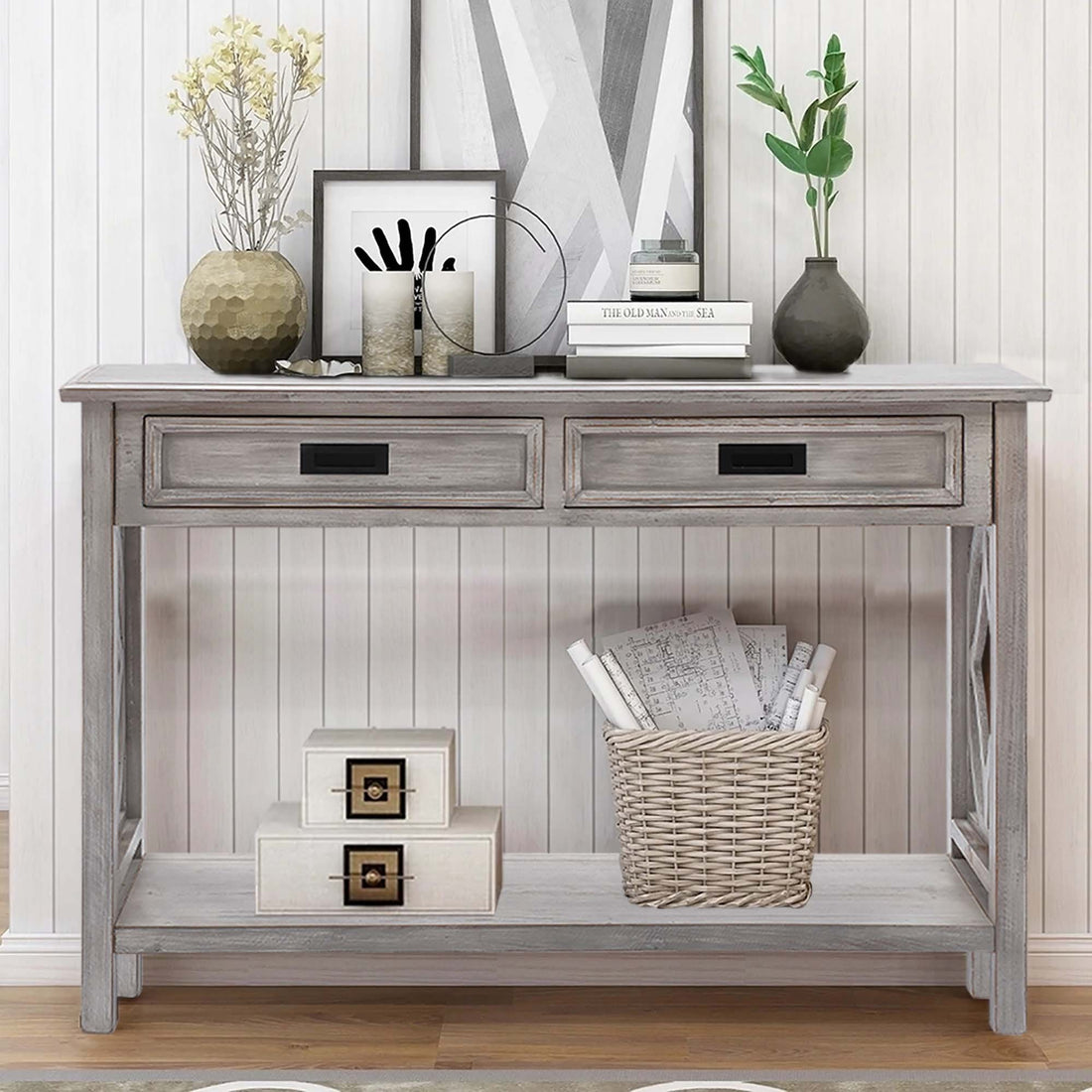 Whitewashed Wood 2 Drawer 1 Shelf Console And Entry Table Natural Whitewash Primary Living Space Fir Mdf