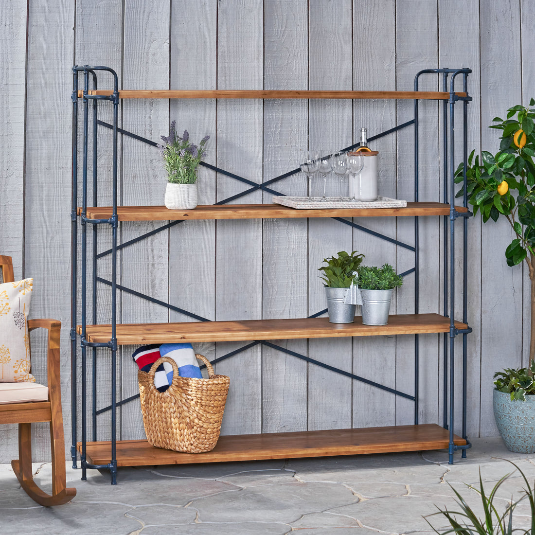 Yorktown 4 Shelf Bookcase Natural Metal & Wood