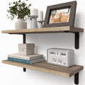 Rustic Wood Shelves Set Of 2, Farmhouse Style Floating Shelf For Wall D Cor, Hanging Shelves For Room Brown Wood