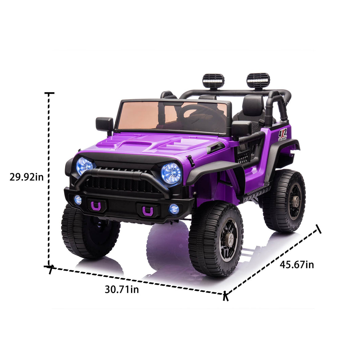 24V Two Seater Kids Ride On Truck Car W Parents Control,200W*2,Seat Width 20.28In,Four Wheel Suspension,Led Lights,Music,Mp3,Bluetooth,Two Independent Seat Belts,Suitable For Off Road For Kids Aged 3 Purple 100 149 Lbs Polypropylene