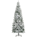 Homcom 9Ft Unlit Snow Flocked Slim Pine Artificial Christmas Tree With Realistic Branches And 1084 Tips Green Plastic