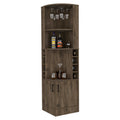 Seattle Bar Cabinet, Eight Bottle Cubbies, Two Large Open Shelves Freestanding 1 2 Drawers Dark Brown Primary Living Space Open Storage Space Contemporary Pine Particle Board Engineered Wood