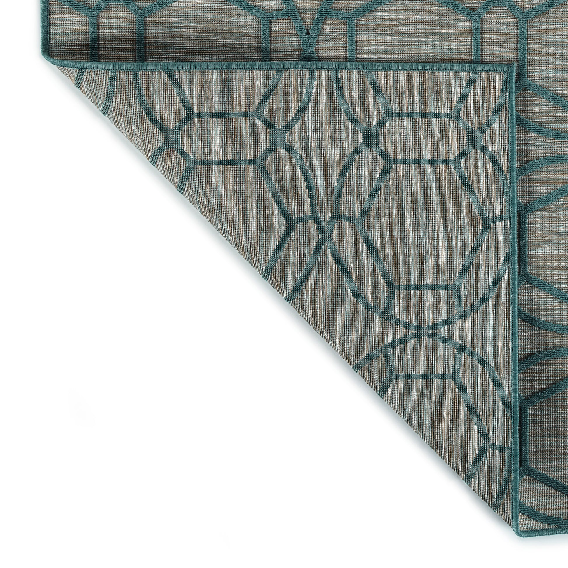 Contemporary, Transitional, Geometric, Textured, High Low Cut & Loop 2' X 6' Runner Teal Polypropylene