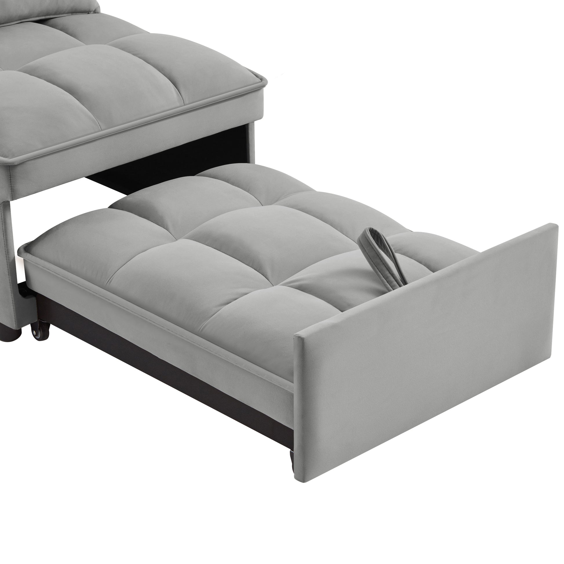 4 In1 Multi Function Single Sofa Bed With Storage Pockets,Tufted Single Pull Out Sofa Bed With Adjustable Backrest And Pillows ,Convertible Chaise Lounge,Gray Gray Velvet Metal Primary Living Space American Design Armless Foam Velvet 1 Seat