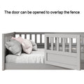 Twin Size Floor Bed, Integral Construction With Super High Security Barrier, Door, Children'S Floor Bed Frame, Montessori Wooden Children'S Floor Bed, Grey Box Spring Required Twin Grey Wood Brown