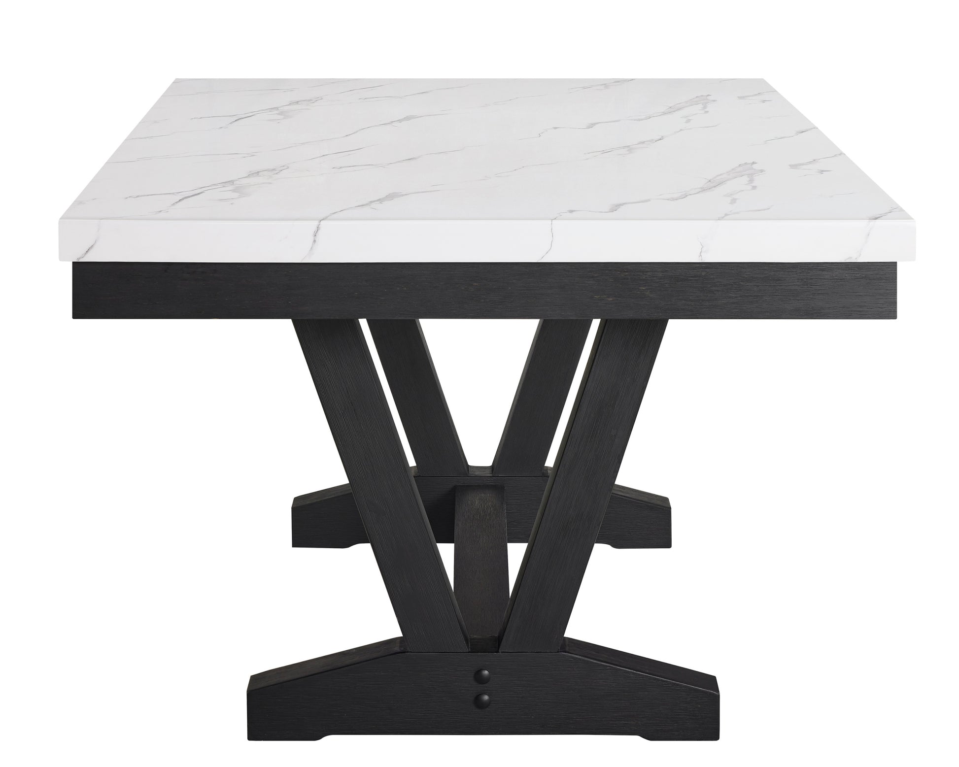 1Pc Transitional Modern Formal Dining Table White Faux Marble Rectangular Table Top Trestle Base Black Finish Legs Wooden Dining Room Furniture White Dining Room Contemporary,Farmhouse,Transitional Artificial Marble Trestle