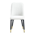 Table And Chair Set.The Table Has A Glass Top With Imitation Marble Pattern Stickers And Stainless Steel Golden Legs. Paried With Chairs With Pu Artificial Leather Backrest Cushions And Black Legs. White Gold Seats 6 Glass Metal