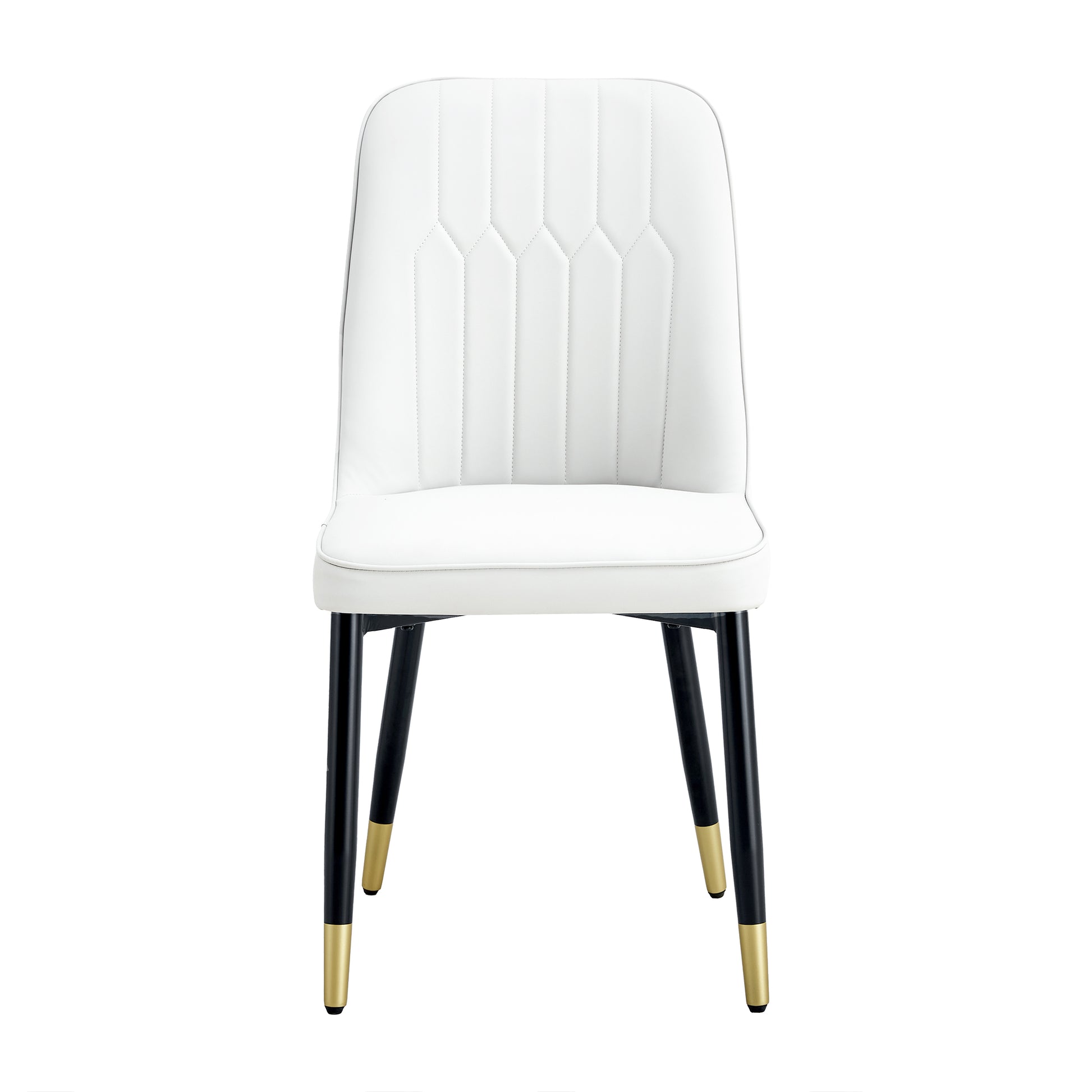 Table And Chair Set.The Table Has A Glass Top With Imitation Marble Pattern Stickers And Stainless Steel Golden Legs. Paried With Chairs With Pu Artificial Leather Backrest Cushions And Black Legs. White Gold Seats 6 Glass Metal