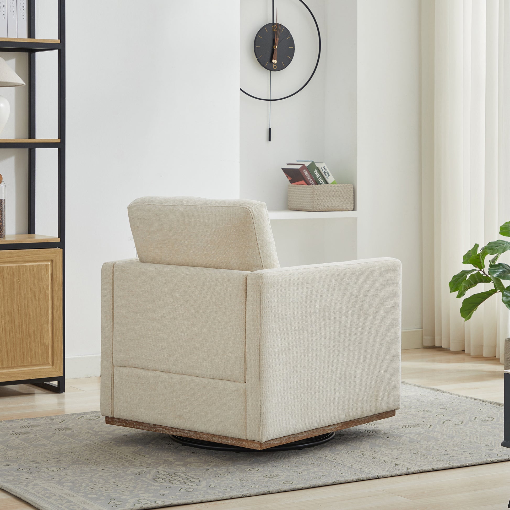 30.7"W Square Upholstered Swivel Accent Chair And Comfy Accent Single Sofa Chair, 360 Degree Club Chair, Lounge Armchair For Living Room Bedroom Apartment Nursery.Beige Beige Chenille