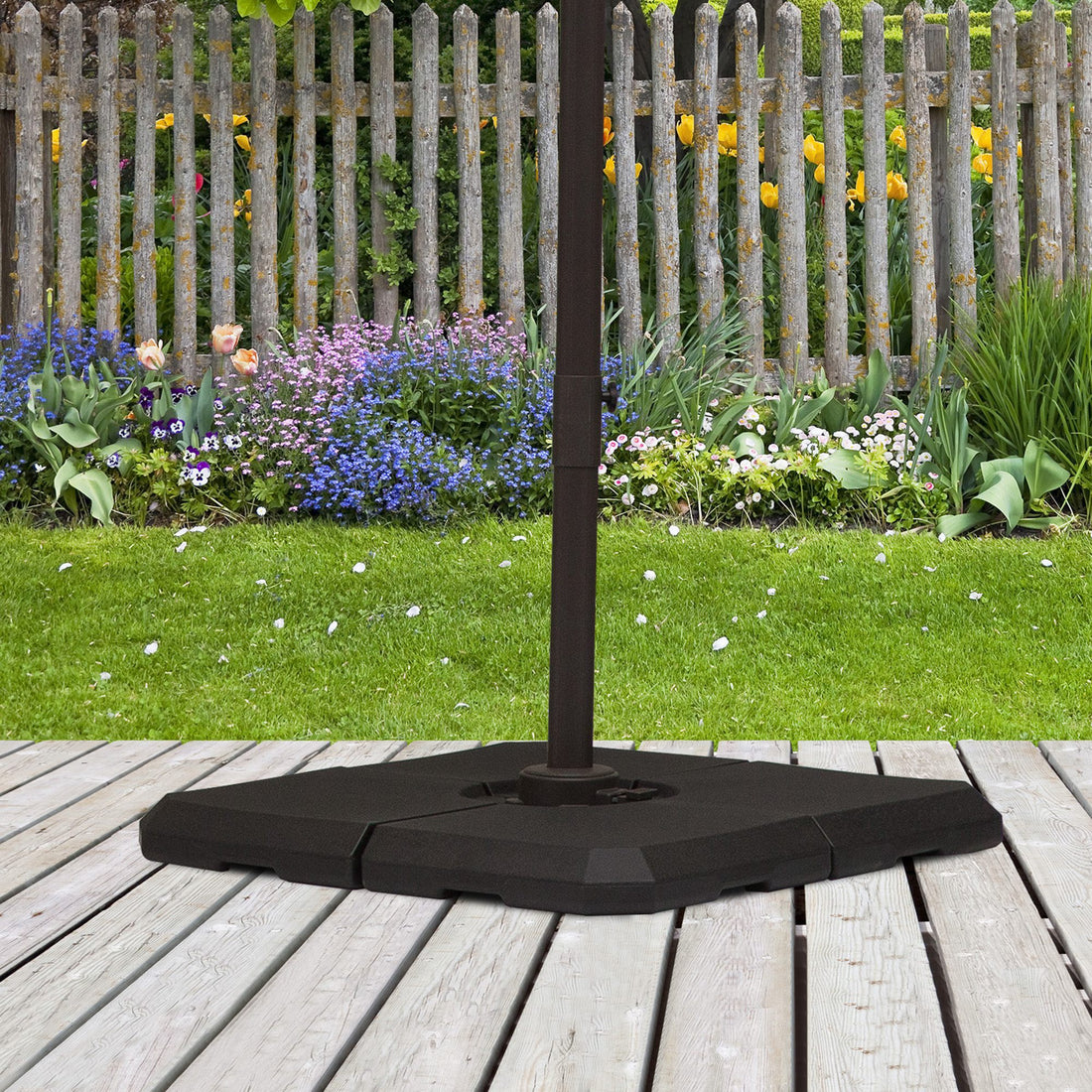 Outsunny 4 Piece Heavy Duty Cantilever Offset Umbrella Stand Base Weight, 264 Lb. Capacity, Easy To Fill With Water Or Sand Black Hdpe