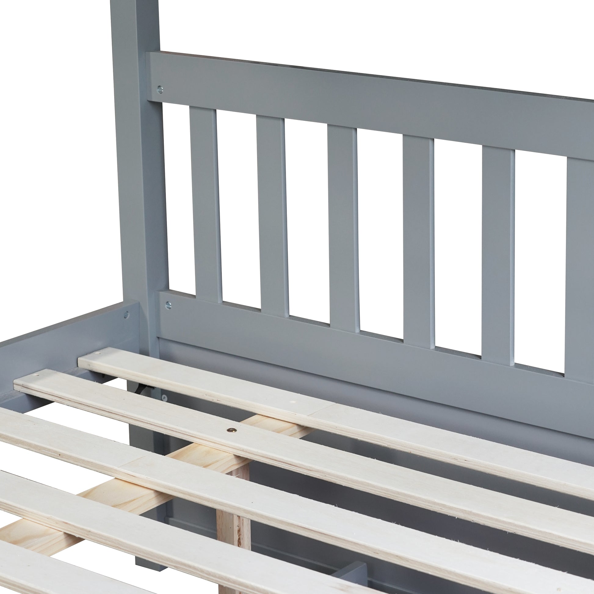 Full Over Full Rubber Wood Bunk Bed With Trundle, Ladder And Guardrails, Convertible To 2 Full Size Beds, With Twin Size Trundle ,Grey Full Grey Bedroom American Design Bed Frame Rubber Wood