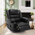 Leather Massage Recliner Chair Manual Living Room Reclining Sofa Black Faux Leather Manual Handle Metal Primary Living Space Soft Cushion Back Heavy Duty American Design,American Traditional,Antique,Classic Pillow Top Arms Foam Pu Leather