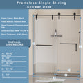 56 60 In. W X 76 In. H Frameless Shower Door, Single Sliding Shower Door, 5 16