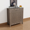 Shoe Cabinet Storage Cabinet Entryway Cabinet With Two Doors Slat Style Vented Doors Metal Knob Handle Four Shelves Dark Taupe Color Taupe Particle Board Mdf