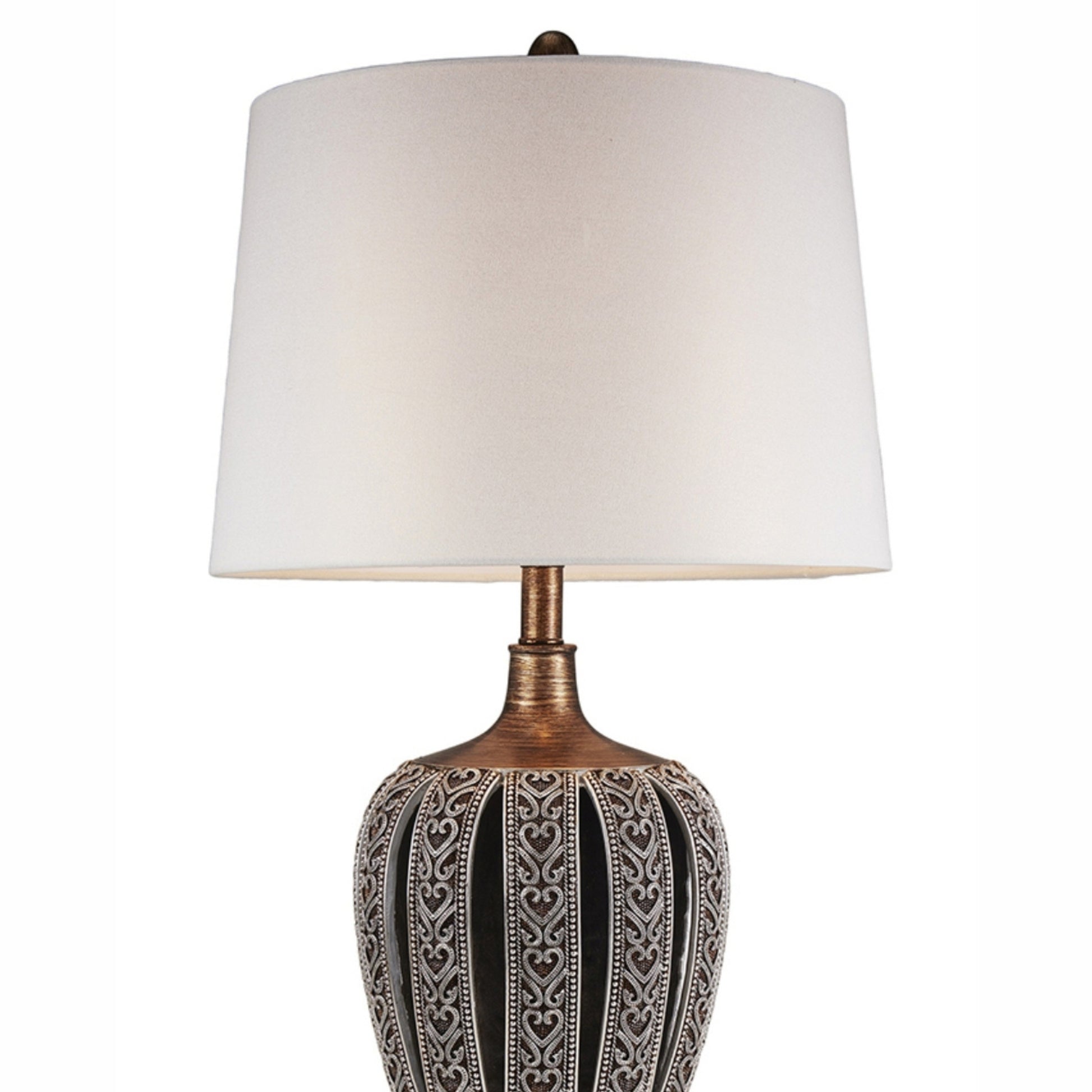 28.25" Tall Polyresin Table Lamp "Everly" With Brown Finish, White Shade Brown Polyresin