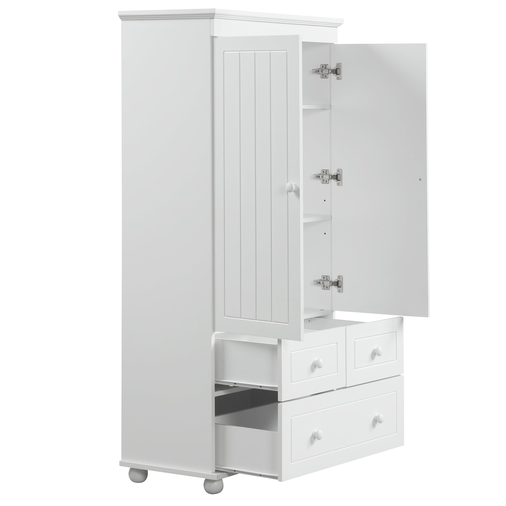 Tall Storage Cabinet With Three Drawers For Bathroom Office, White White Mdf