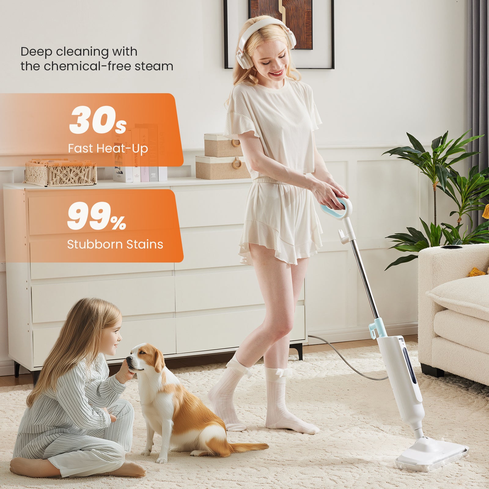 Steam Mop For Floor Cleaning,Lightweight Floor Steamer Cleaner For Hardwood Tile Laminate Floors Carpet, 2 Washable Pad,Green Green Abs