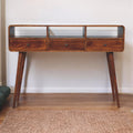 Solid Wood Triple Curved Chestnut Console Table Brown Light Brown Primary Living Space Contemporary Freestanding Mango Rectangular Drawers Console Tables Lacquered Rectangular Solid Wood