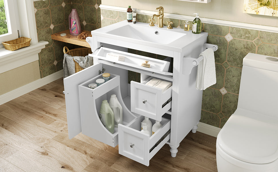 30'' Bathroom Vanity With Top Sink, Modern Bathroom Storage Cabinet With 2 Drawers And A Tip Out Drawer, Single Sink Bathroom Vanity Same As Sw000143Aak White Bathroom Modern Solid Wood Mdf Resin