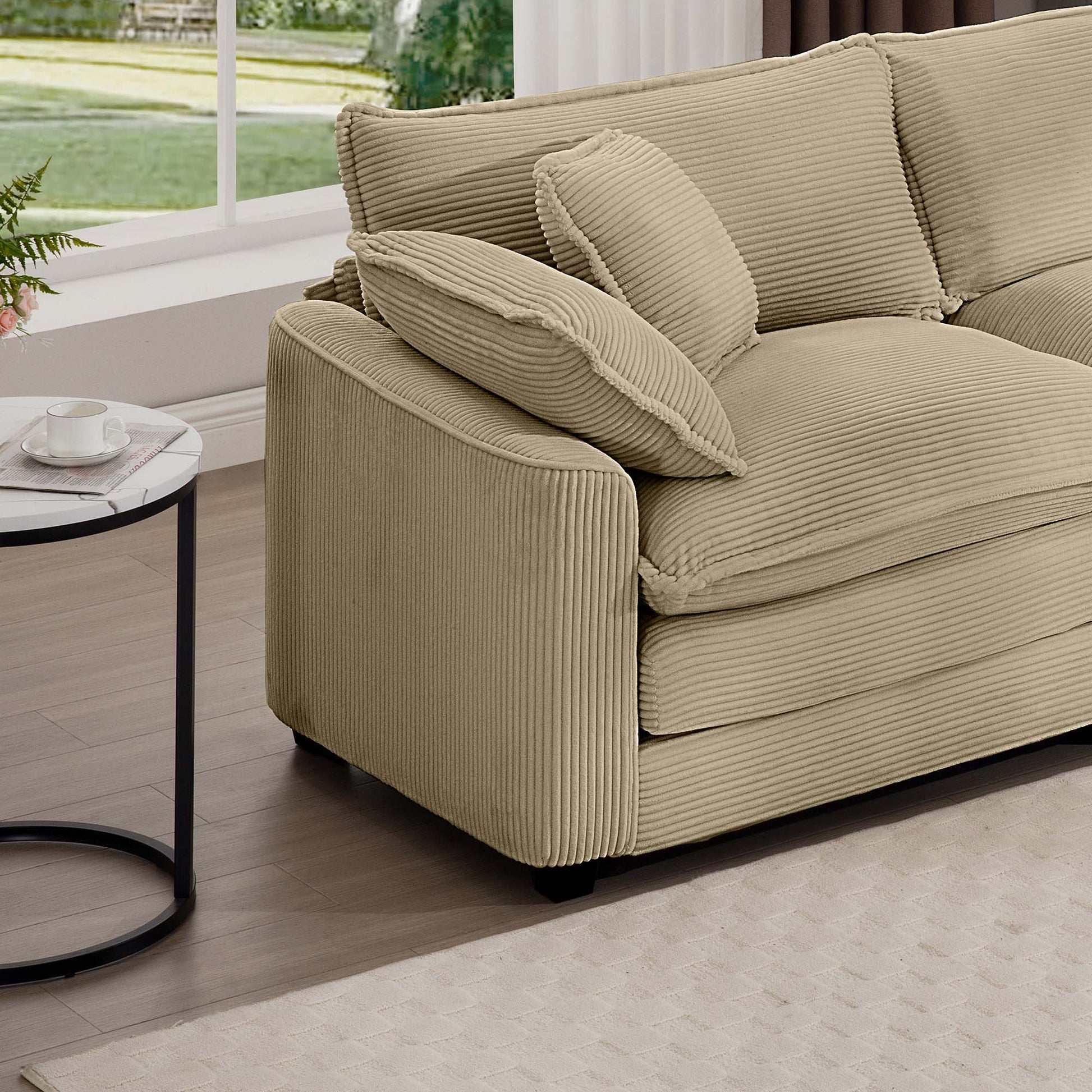 Luxurious And Sophisticated Deep Seated Sofa Set With Two Single Chairs In Tan Corduroy Fabric, Suitable For Bedroom And Office Tan Corduroy 2 Seat