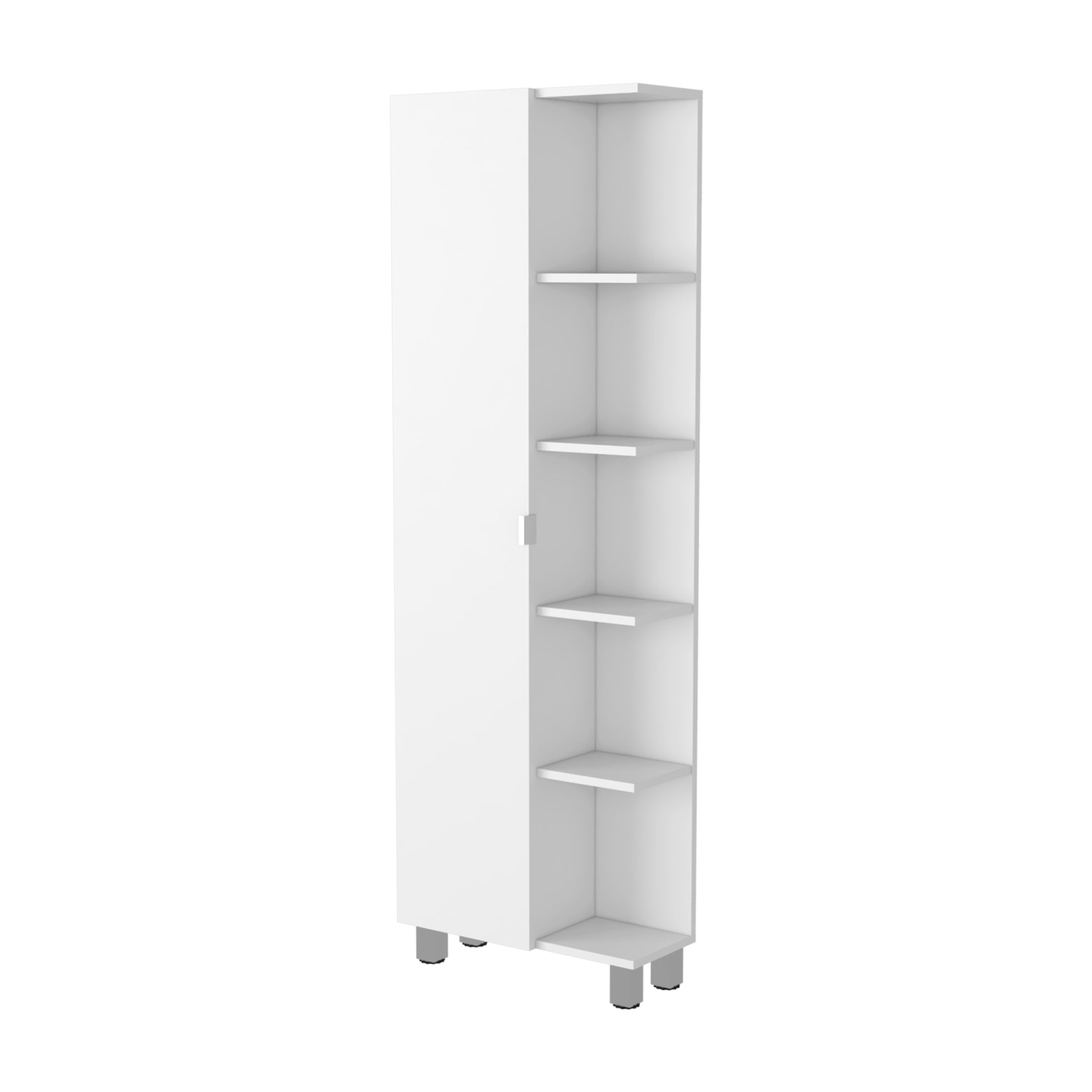 Los Angeles Linen Cabinet, Five Shelves, One Cabinet, Divisions White 1 5 18 To 23 In 60 In & Above Bathroom Freestanding Contemporary 5 10 Inches Melamine Engineered Wood