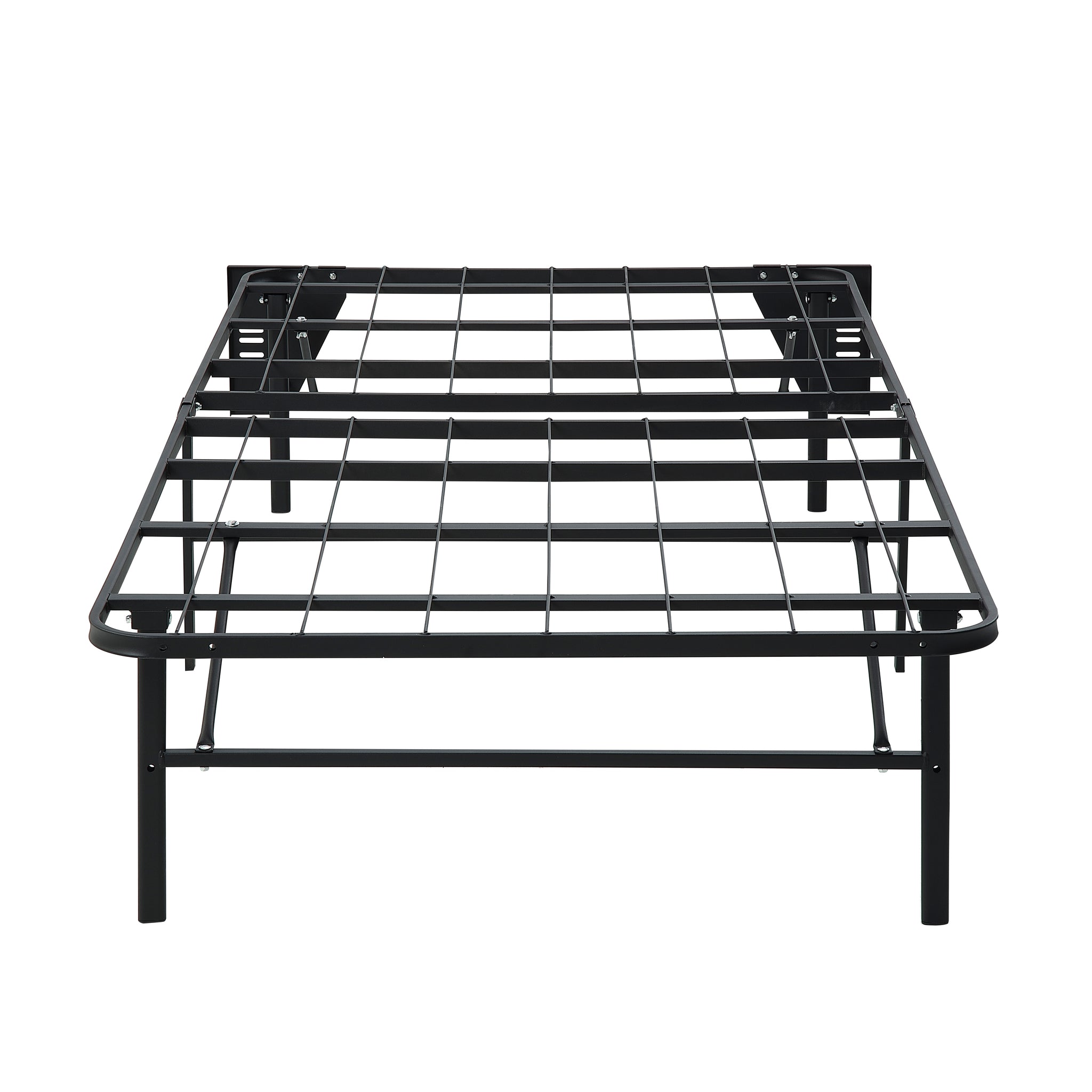 Black Metal Platform Foldable Bed Frame Twin Size, Toolless High Profile Design Twin Black Metal Bedroom Bed Frame Metal