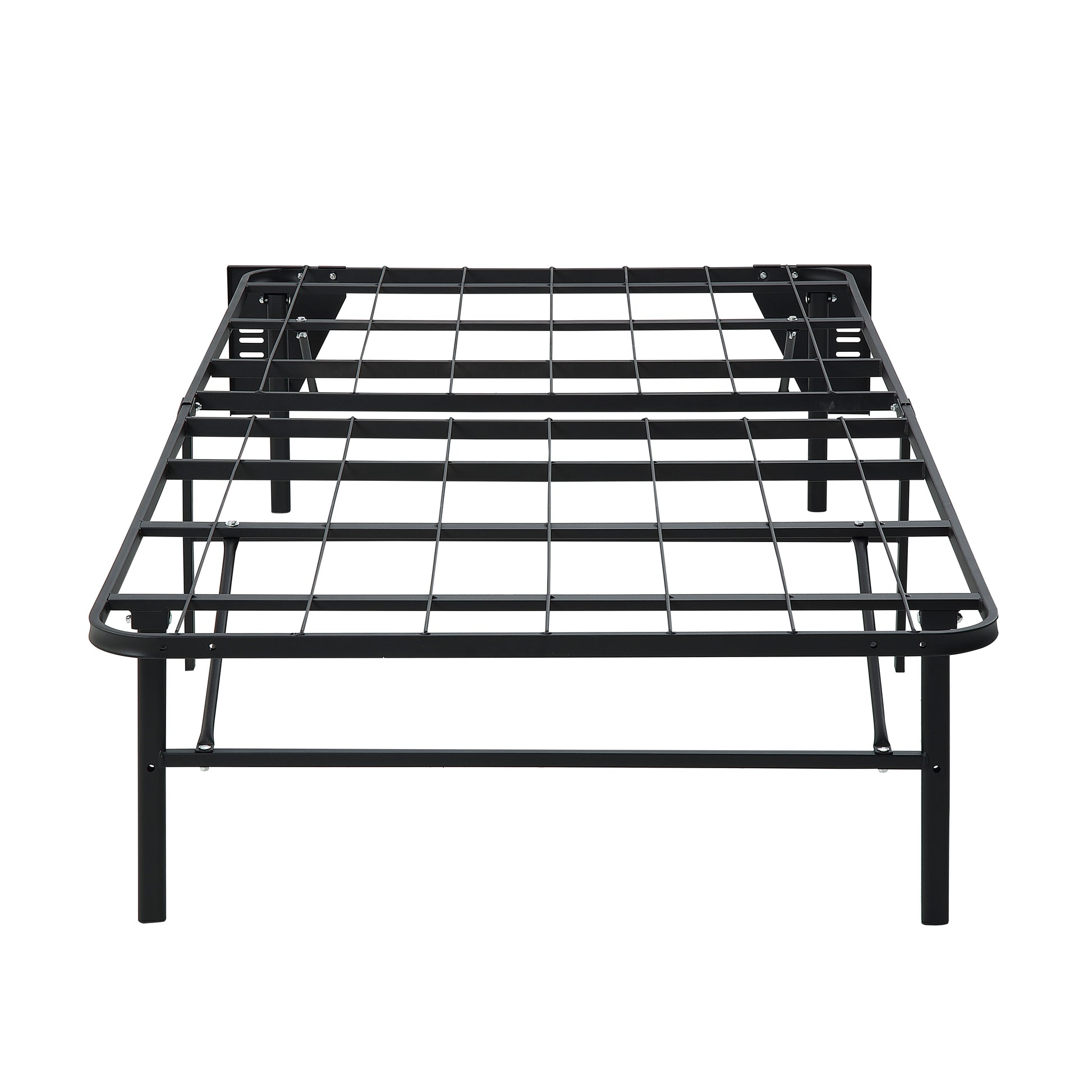 Black Metal Platform Foldable Bed Frame Twin Size, Toolless High Profile Design Twin Black Metal Bedroom Bed Frame Metal