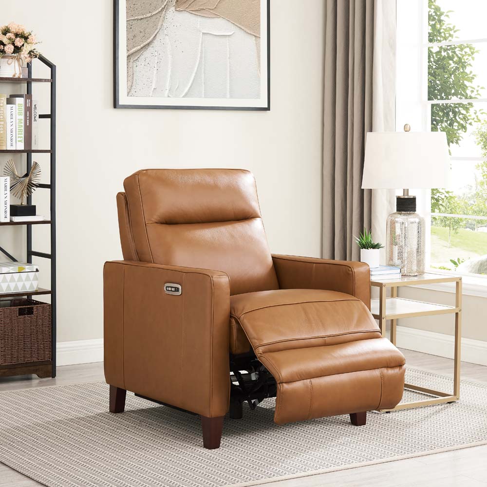 Ashby Power Headrest Zero Gravity Recliner Cognac Memory Foam Genuine Leather