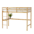 Twin High Loft Bed, Rubber Wood Loft Bed With Safety Guardrail, Built In Desk, Ladder,White Oak Twin White Oak Abs Rubber Steel Q235 ,Rubber Wood