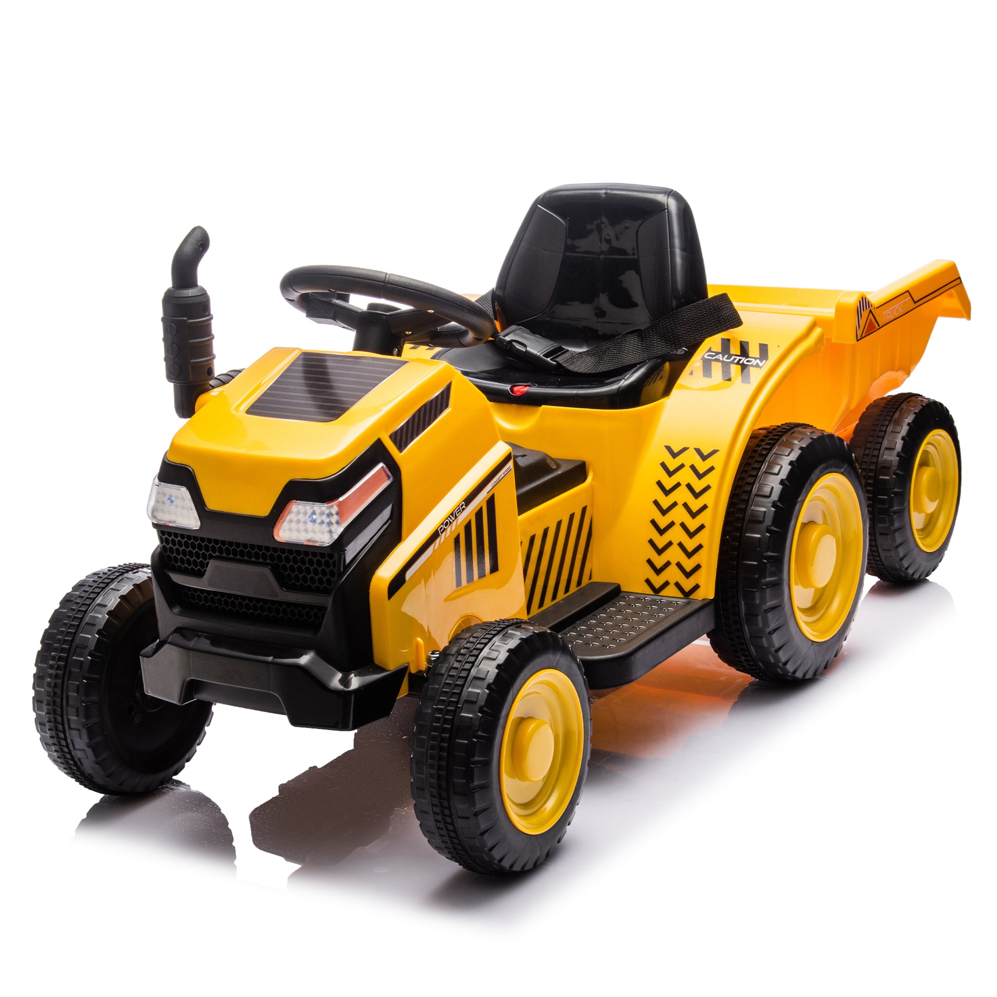 12V Kids Ride On Electric Tractor Black Knight,Kids Ride On Toy.2Wd,Non Skid Tires, Steering Wheel, Foot Pedal,With Removable Storage Tug,Light,Bluetooth,Music,Mp3,Usb,Power Display For Kids Aged 3 . Yellow 50 99 Lbs Polypropylene