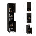 Hobart Pantry, Four Legs, Three Interior Shelves, Two Shelves, Two Cabinets Black Freestanding 3 4 Shelves Black Shelves Included Modern Particle Board Particle Board