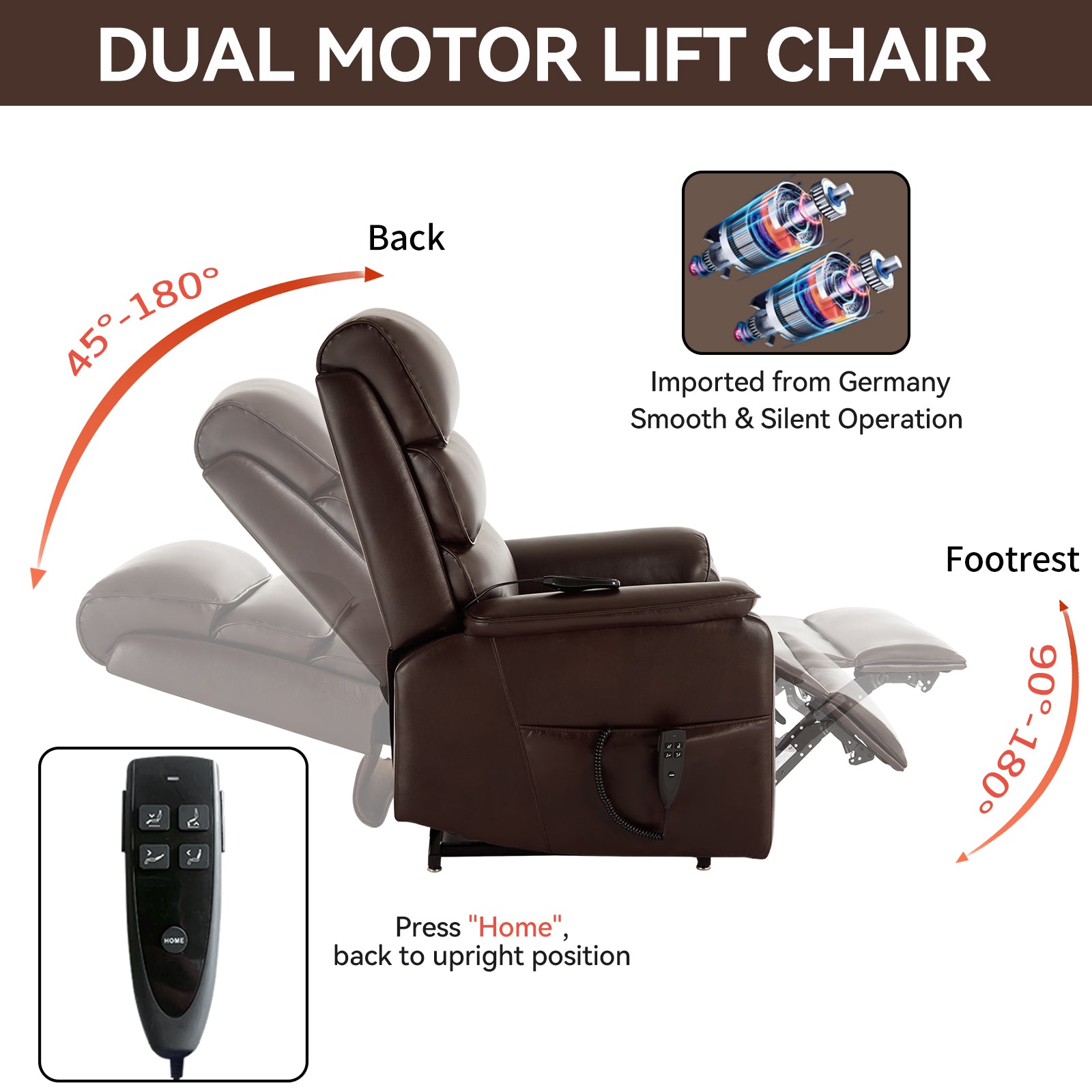 Brown Leatheraire Dual Motor Infinite Position Up To 350 Lbs Power Lift Recliner Chair With Power Remote, Heat Massage And Heavy Duty Motion Mechanism White Metal Primary Living Space Heavy Duty