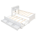 Twin Size Platform Bed With Storage Headboard, Usb, Twin Size Trundle And 3 Drawers, White Box Spring Not Required Twin White Wood Bedroom Bed Frame Solid Wood Mdf