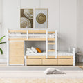 Twin Over Twin Loft Bunk Bed With Drawers And Ladder, Natural Twin Natural Pine