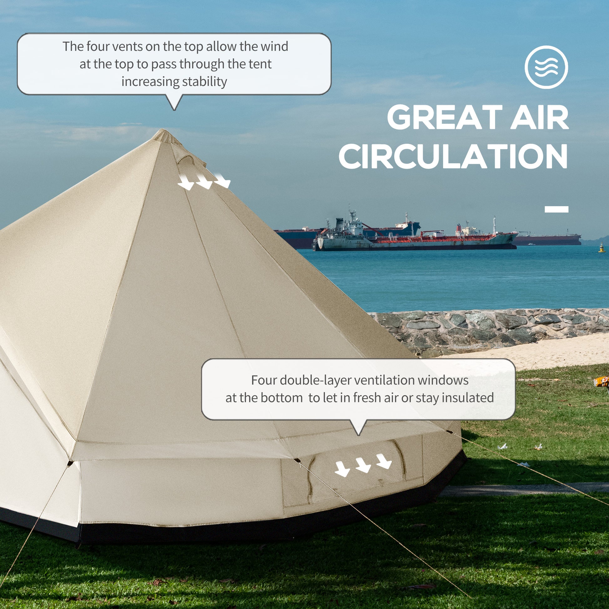 Outsunny 10 Person Yurt Tent Glamping Bell Tent With Spacious Interior,Waterproof Design, For Family Outdoor Camping, 16' X 16' X 10' Beige Polyester