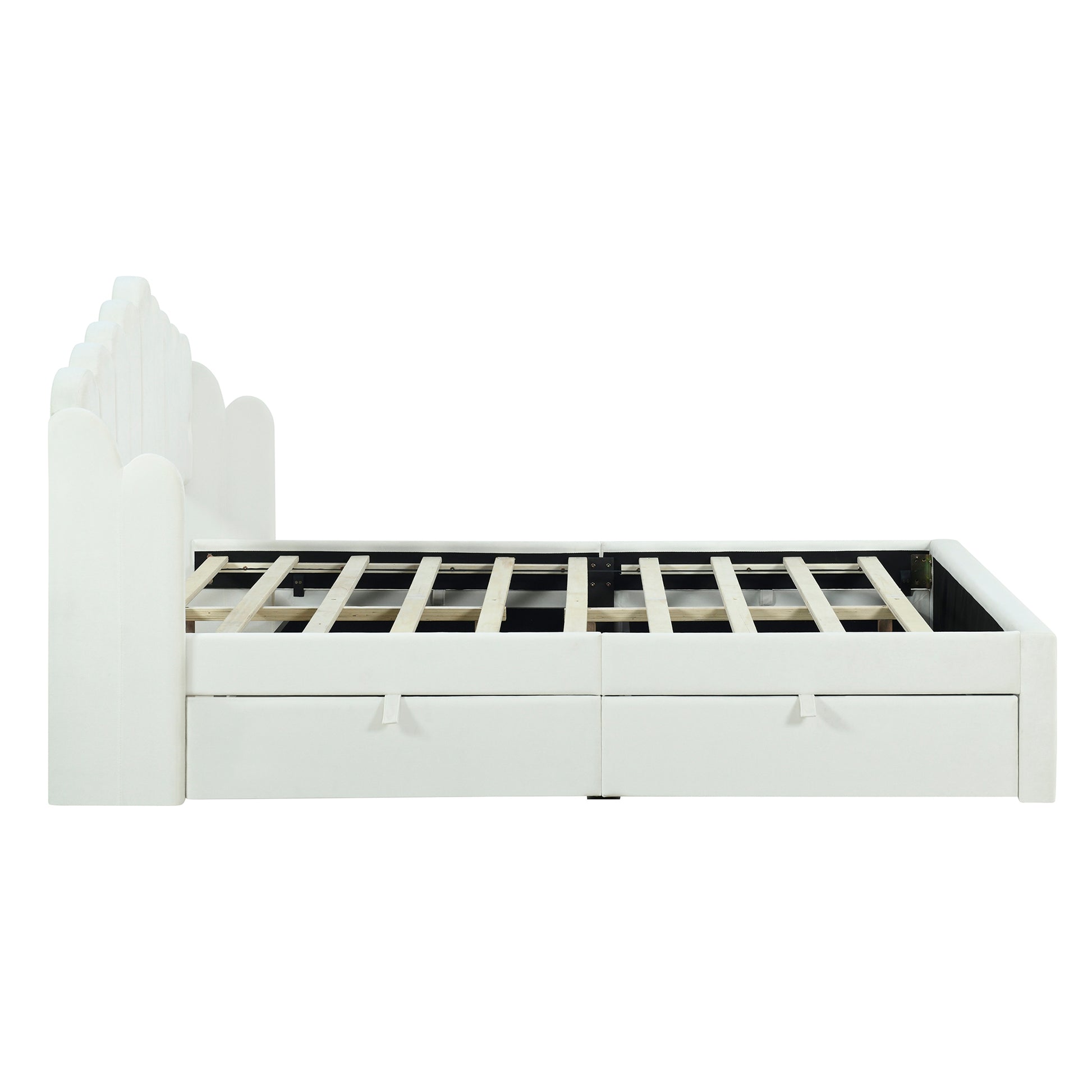 Full Size Upholstered Platform Bed With 4 Drawers And 2 Usb, Beige Box Spring Not Required Full Beige Wood Bedroom Bed Frame Polyester Upholstered