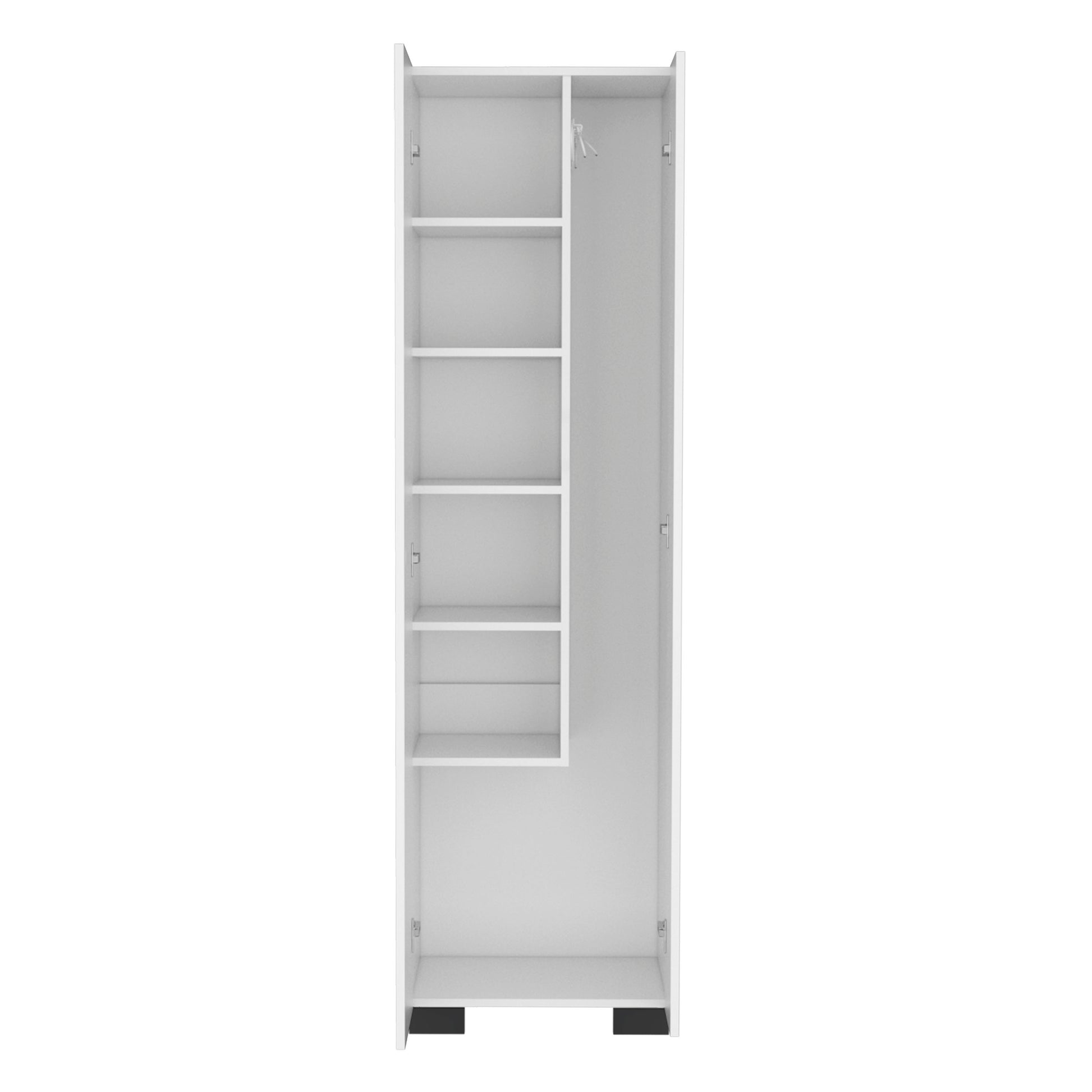 Broom Cabinet Double Door Design With Inner Shelves And Side Hangers, White White Solid Wood Mdf Engineered Wood