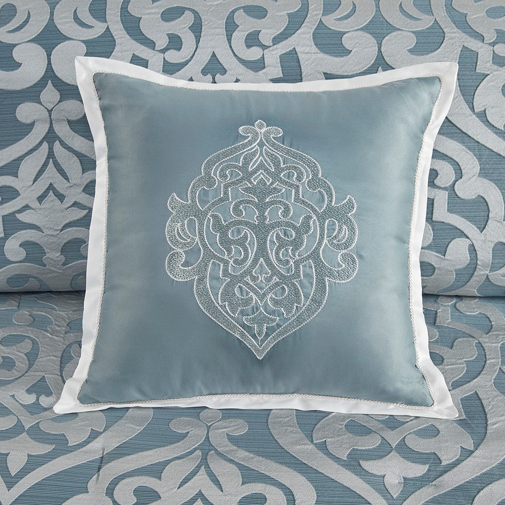 8 Piece Jacquard Comforter Set Aqua Silver Cal King California King Aqua Silver Polyester