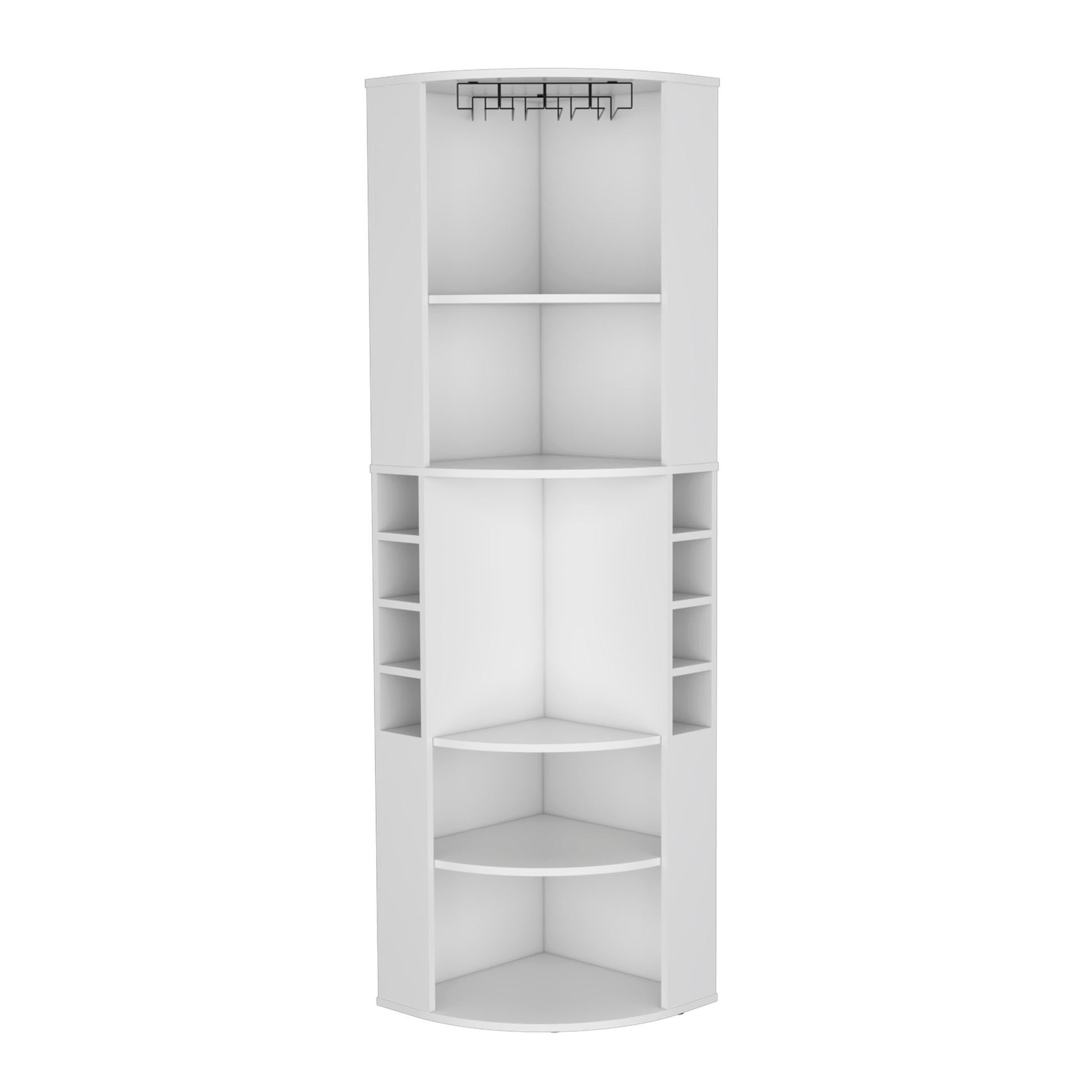 Oban Corner Bar Cabinet With Five Shelveseight Bottle Cubbies And Steamware White Primary Living Space Modern Shelves Included Particle Board