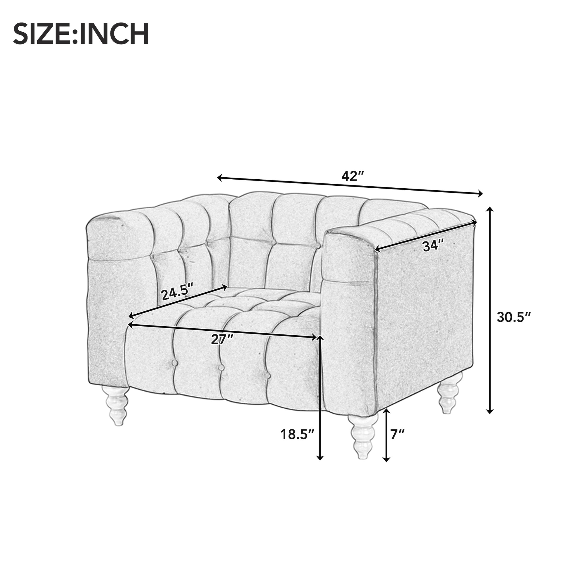 42" Modern Sofa Dutch Fluff Upholstered Sofa With Solid Wood Legs, Buttoned Tufted Backrest,Blue Blue Foam Polyester 1 Seat