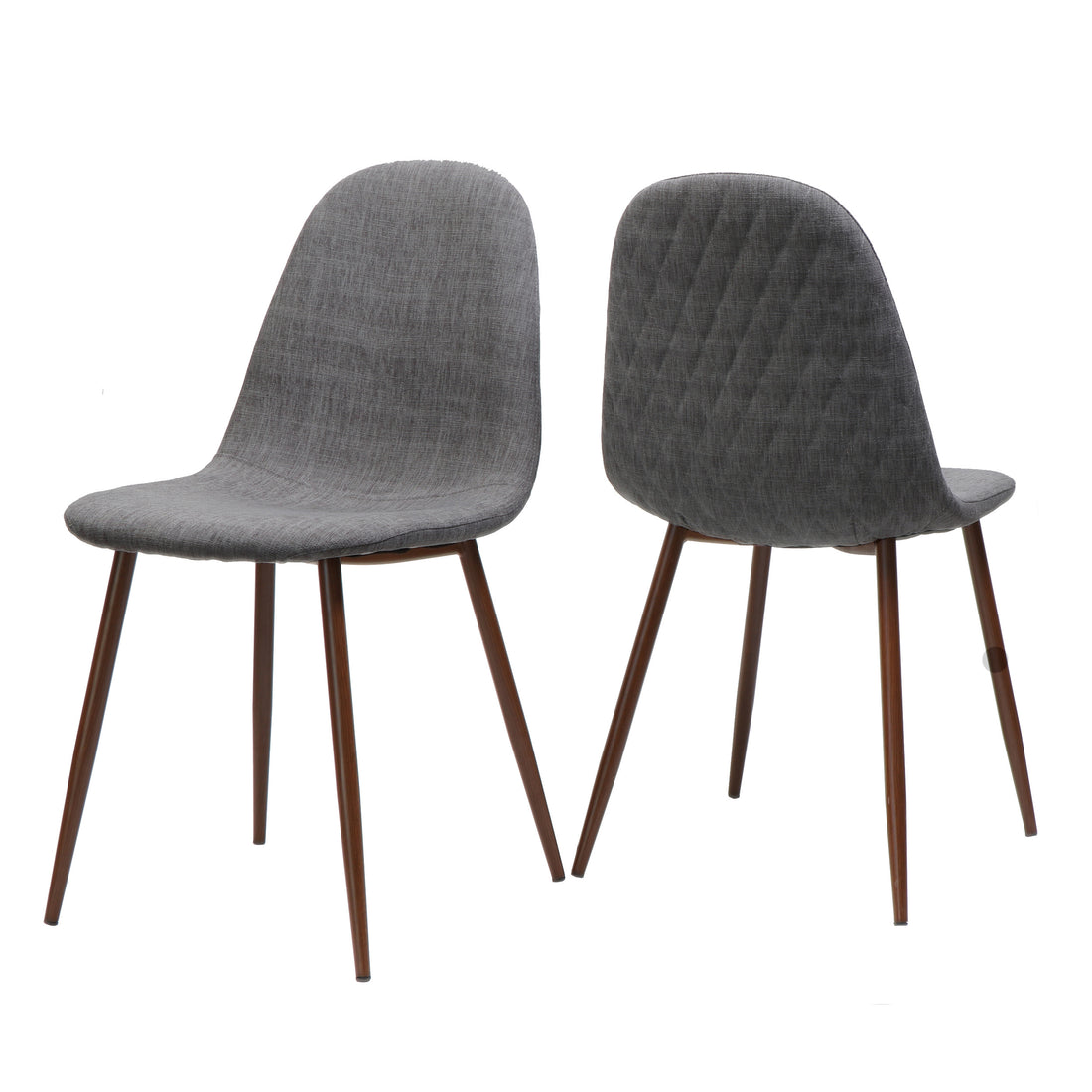 Mid Century Dining Chair Fabric Upholstered Chair With Dark Walnut Wood Finished Metal Legs Set Of 2 , Light Grey Light Grey Polyester Solid Back Set Of 2 Fabric