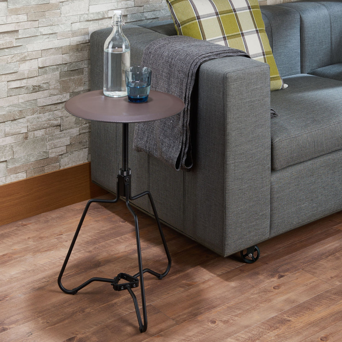Espresso And Sandy Black End Table With Adjustable Height Top Espresso Primary Living Space Contemporary Round Wood Metal