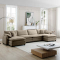 Over Size U Shape Corduroy Sofamodern Upholstered 4 Seater Sofa With 2 Ottomans, Premium Soft Corduroy Fabric Sofa Camel Corduroy 4 Seat
