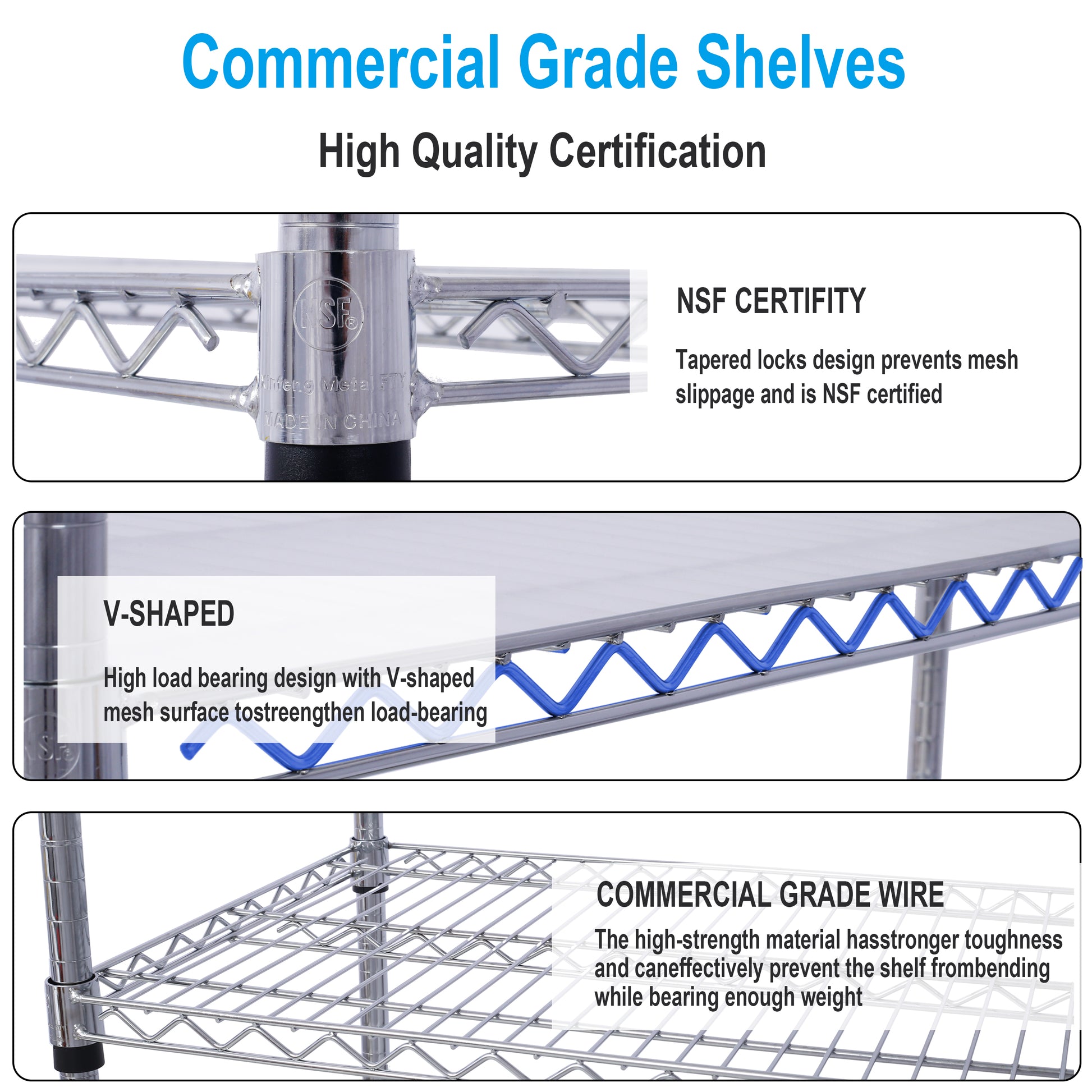 6 Tier 6000Lbs Capacity Nsf Metal Shelf Wire Shelving Unit, Heavy Duty Adjustable Storage Rack With Wheels & Shelf Liners For Commercial Grade Utility Steel Storage Rack, Chrome 84"H X 48"L X 20"D Chrome Metal