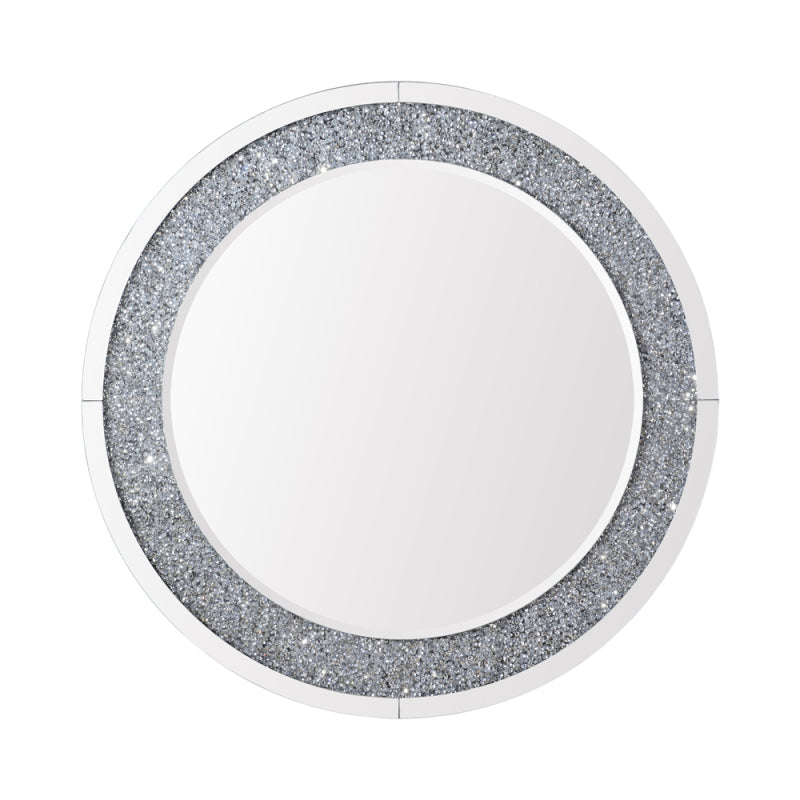 31.5" Crushed Diamond Decor Round Wall Mirror Silver Art Deco,Modern Mdf Glass,Mirror