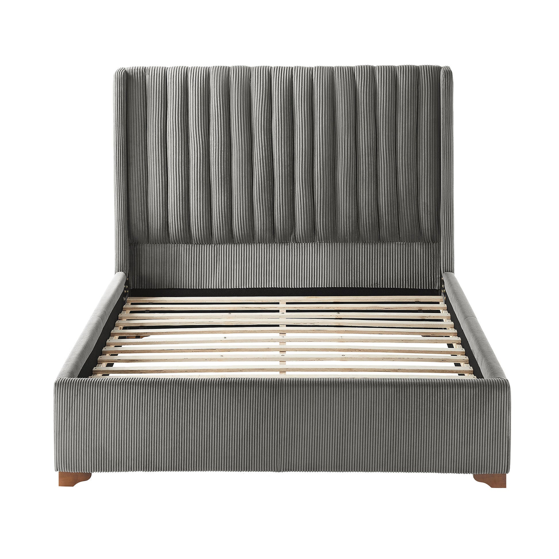 Full Size Modern Design Bed Frame Upholstered Queen Bed Frame Platform With Headboard Corduroy Headboard Wooden Slats Support, No Box Spring Needed,Mattress Foundation,Dark Grey Full Dark Grey Corduroy