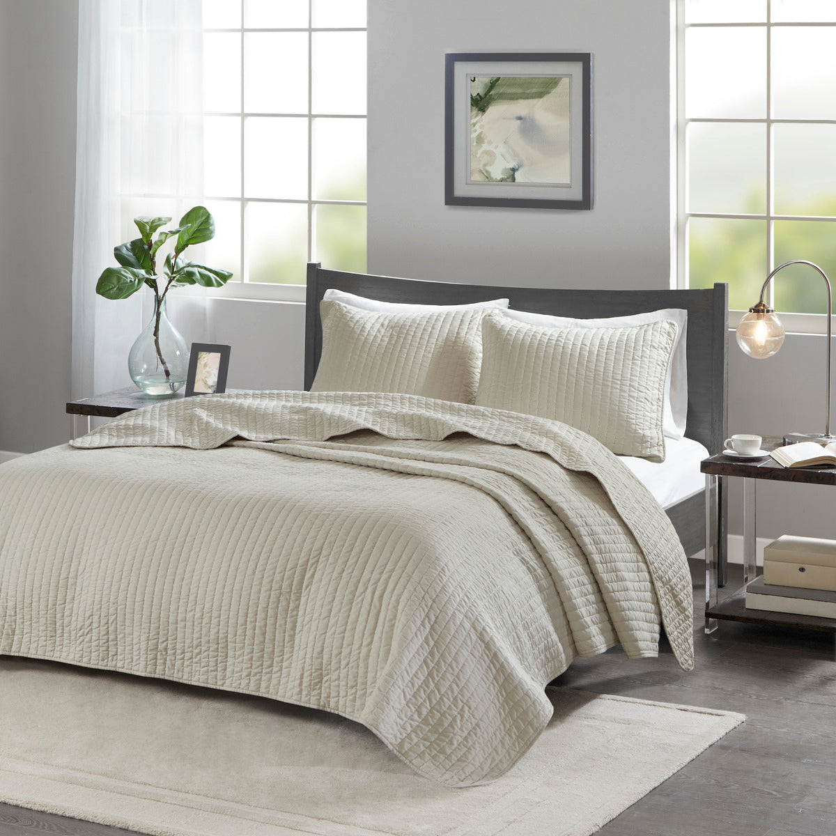 3 Piece Quilt Set Cream King Cal King King Cream Cotton