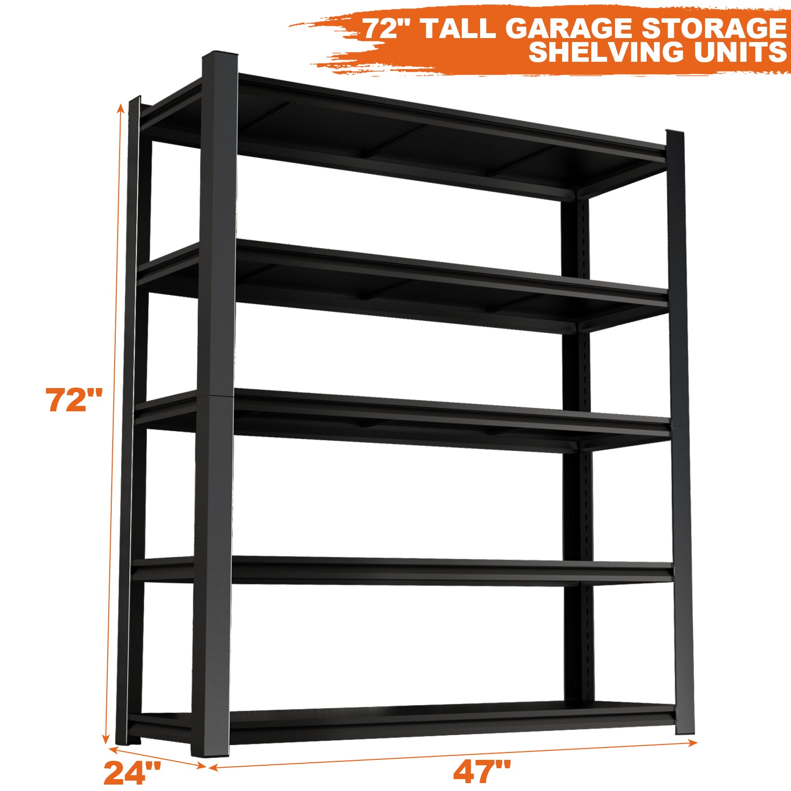 23.62 Inches Wide Black Metal Shelves, With 5 Removable Dividers, Large Capacity, Strong Load Bearing, Suitable For Garage, Kitchen And Office. 5 Black Standard Primary Living Space Horizontal Open Back Metal American Design,American Traditional,Modern