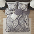 7 Piece Cotton Printed Comforter Set Grey Cal King California King Grey Polyester